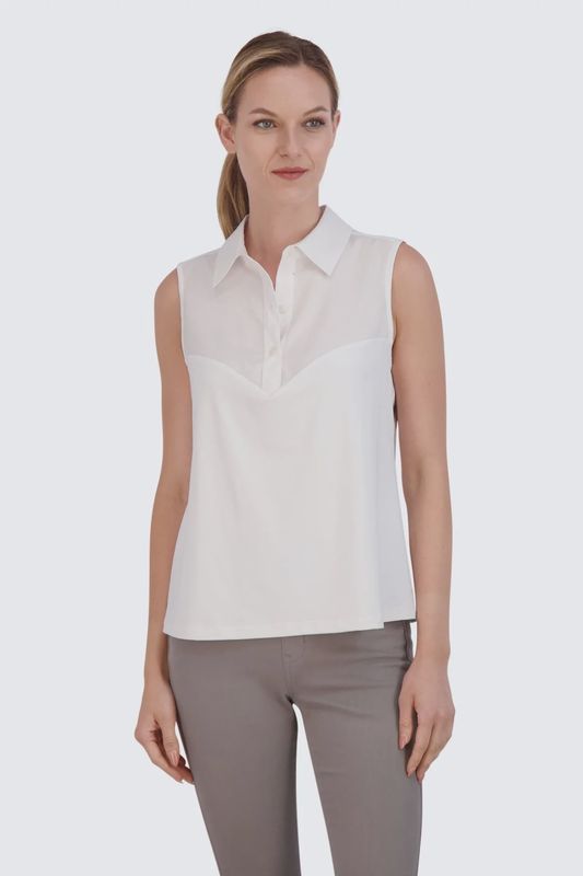 Foxcroft White Ricki Knit-Woven Sleeveless Layering Tank