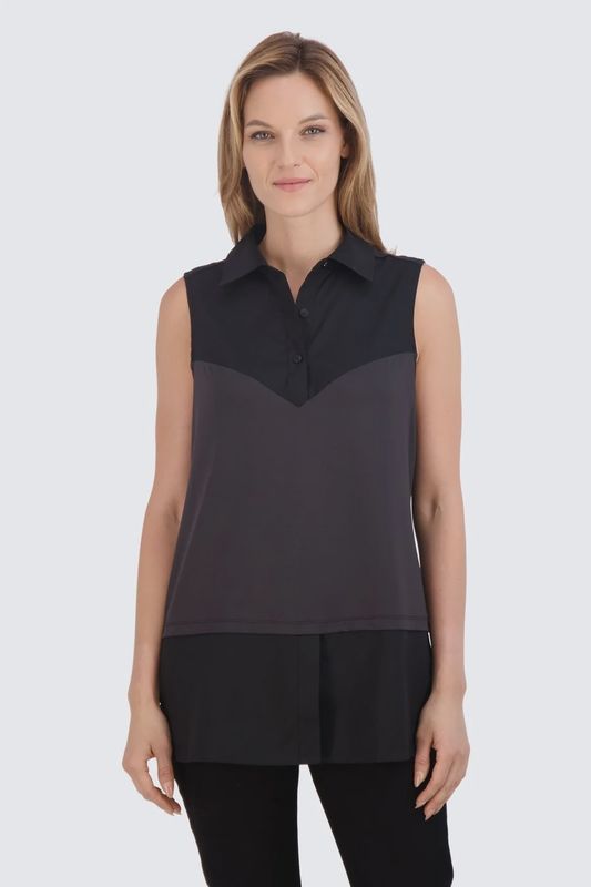 Foxcroft Black Sasha Knit-Woven Sleeveless Layering Tunic