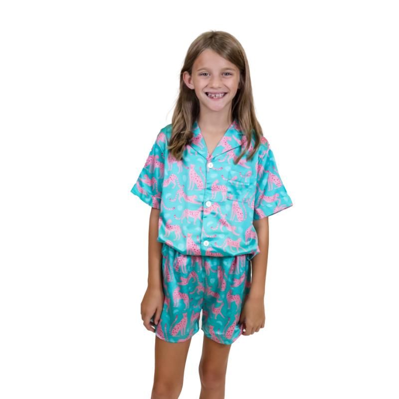 Kids &quot;See Ya, Cheetah&quot; Satin Pajama Short Set