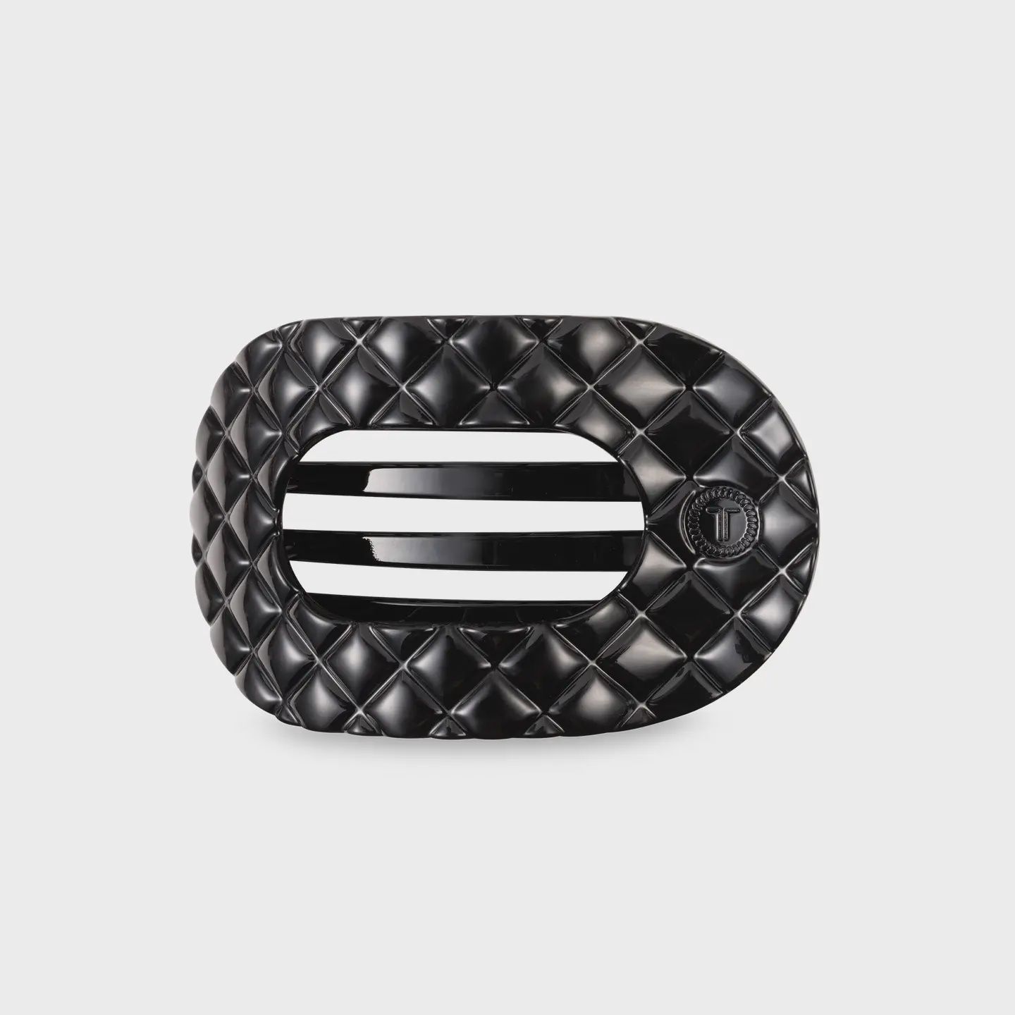 Teleties Flat Round Hair Clip | Medium | Jet Black Quilted