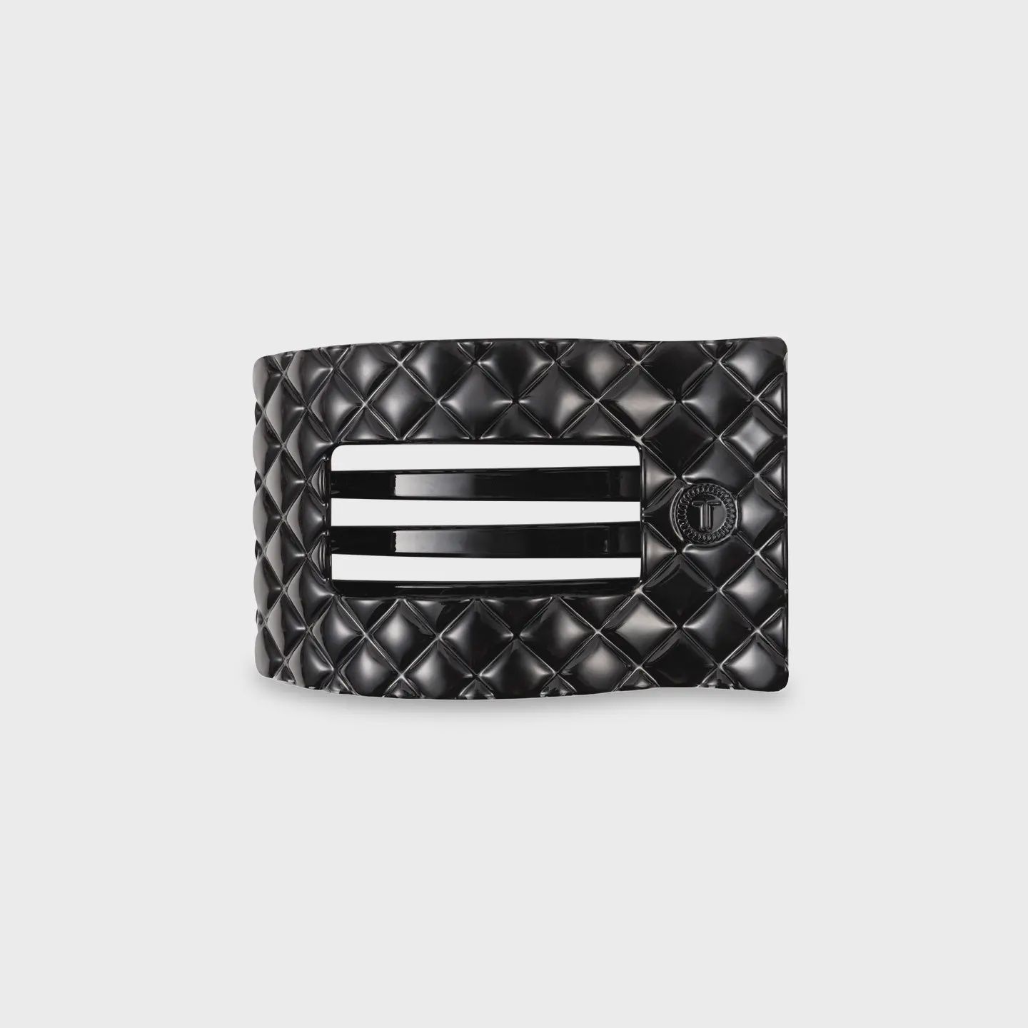 Teleties Flat Rectangle Hair Clip | Small | Jet Black Quilted