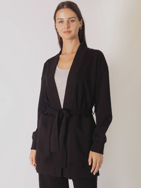 P. Cill Black Open Front Cardigan with Belt