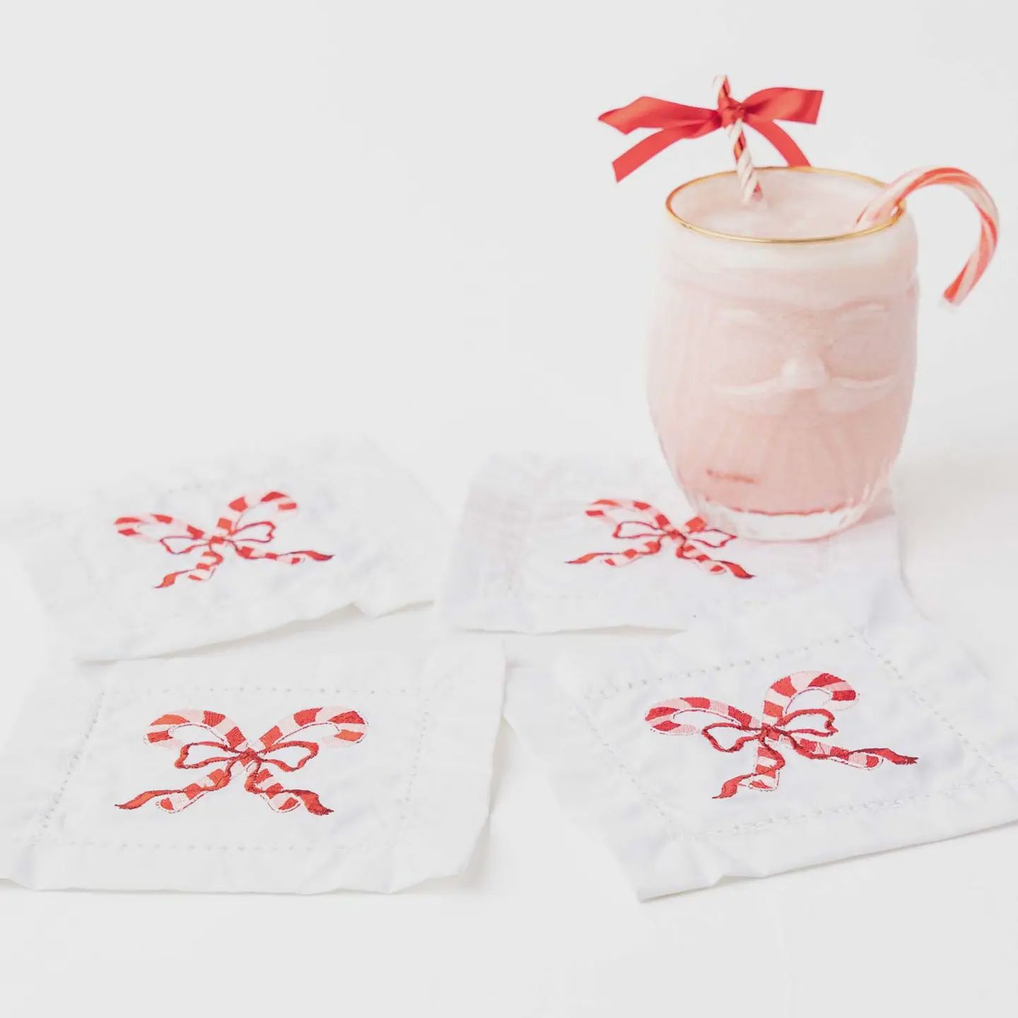 8 Oak Lane Candy Cane Embroidered Cocktail Napkin Boxed Set