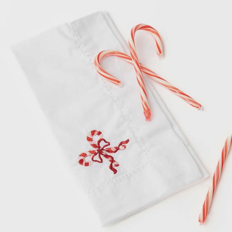 8 Oak Lane Candy Cane Embroidered Dinner Napkin