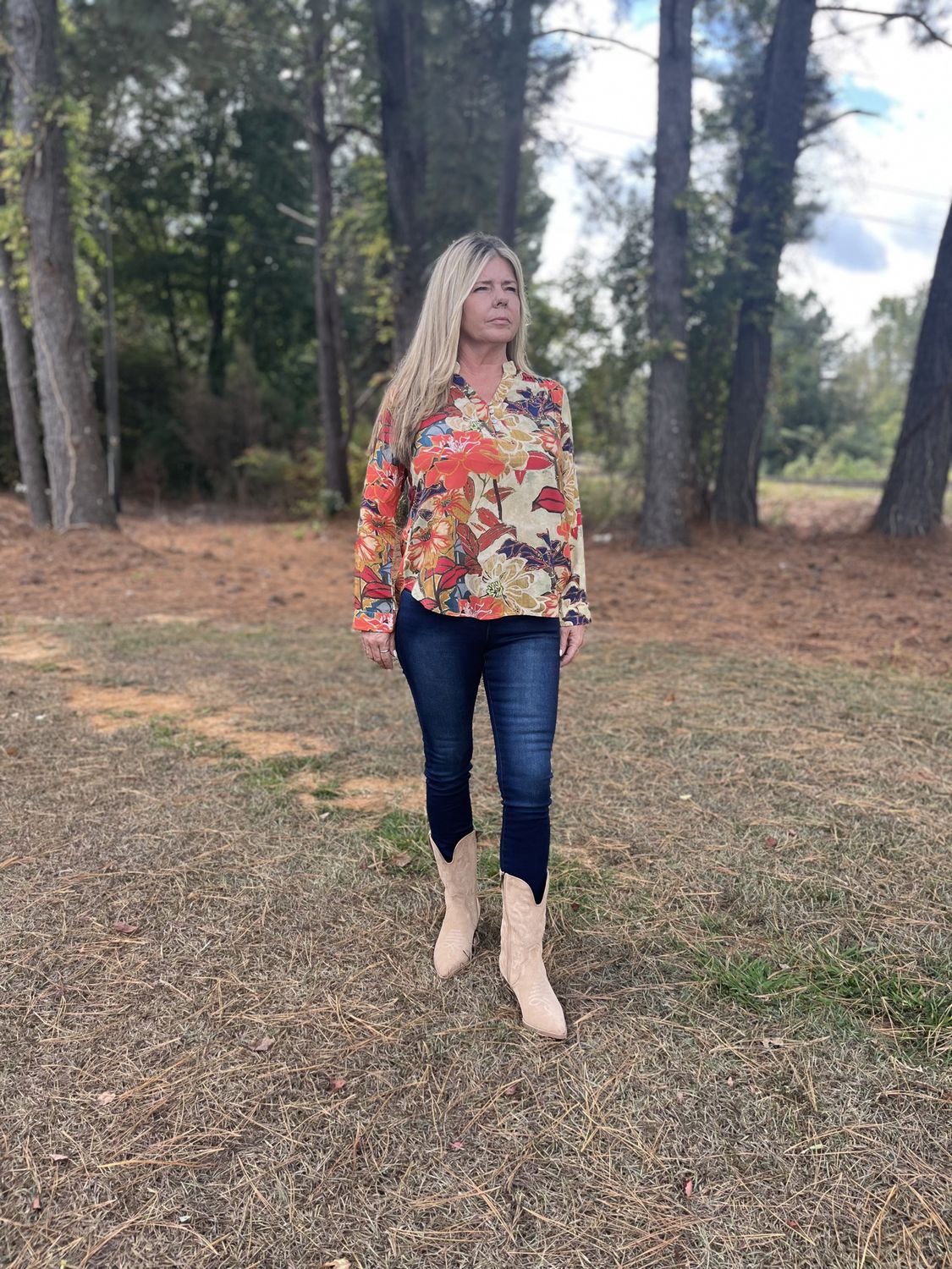 Lior Joelle Golden Floral Pleated Smocked Blouse