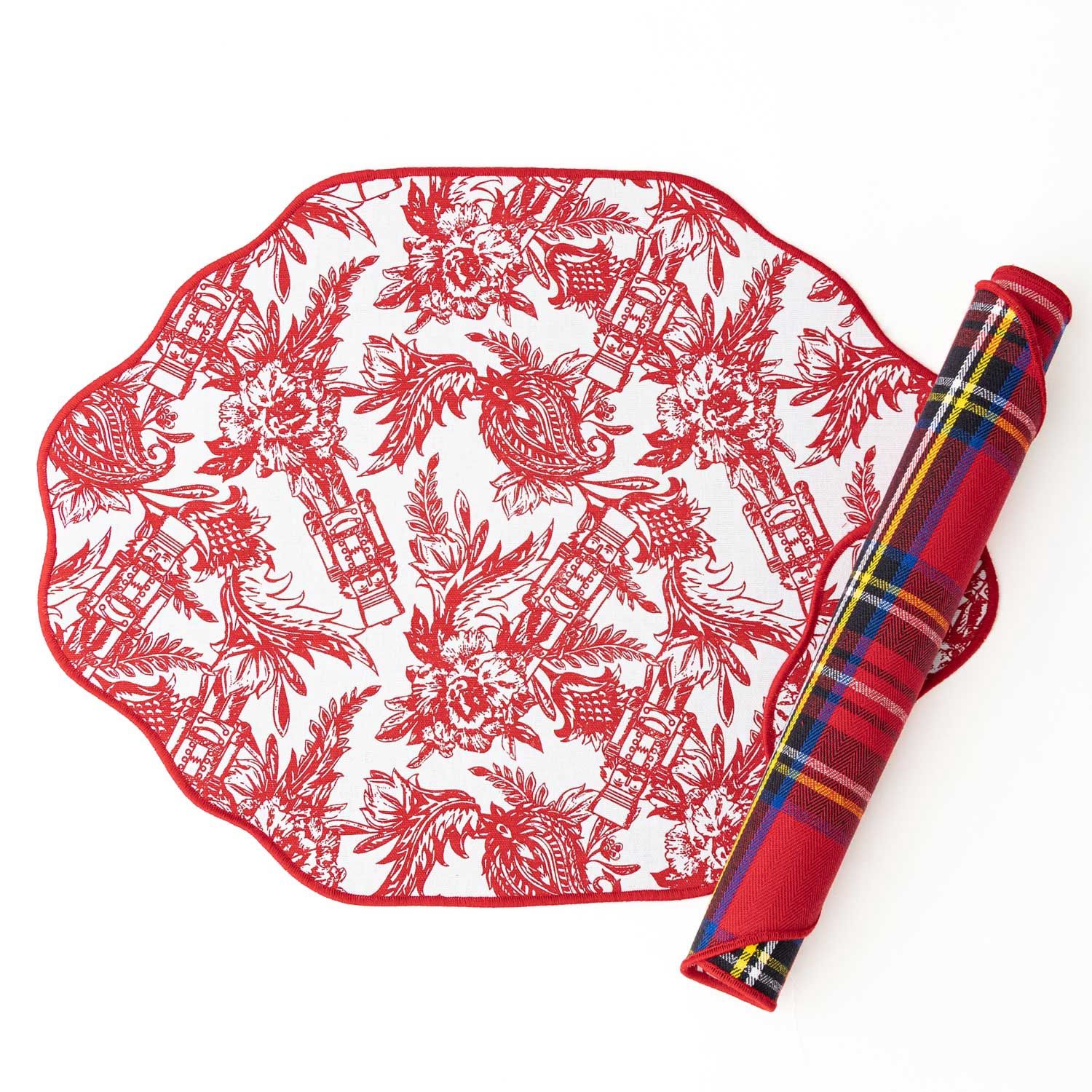 8 Oak Lane Nutcracker Toile Reversible Scalloped Placemat