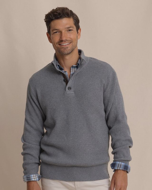 Southern Tide Men&#39;s Bass Creek Heather Quarter Button Sweater-  Heather Anchor Grey