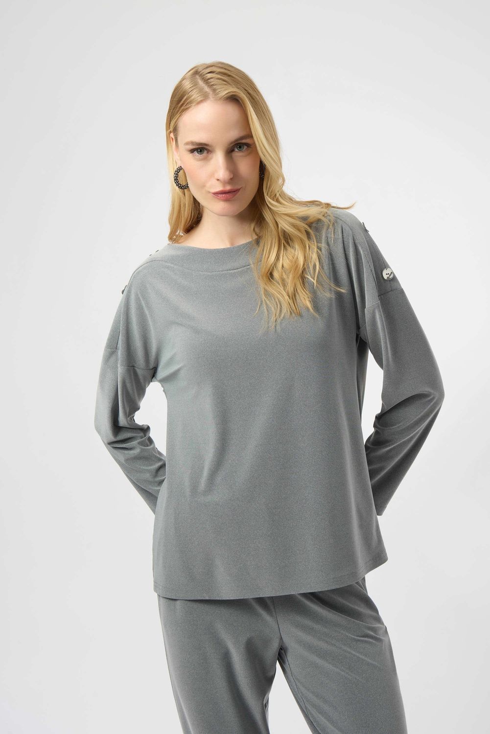 Joseph Ribkoff Mélange Silky Knit Straight Top- Grey Melange