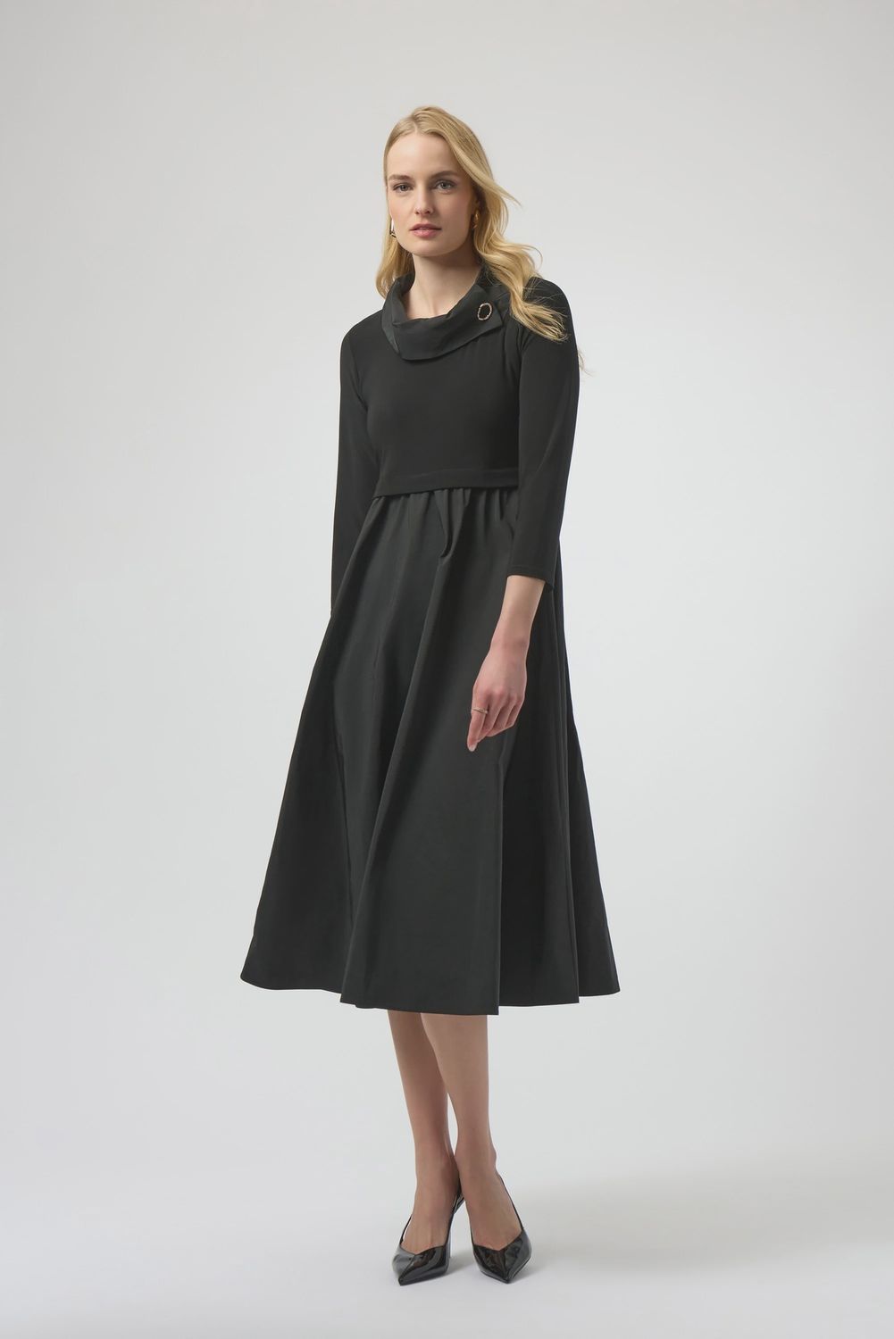 Joseph Ribkoff Silky Knit &amp; Memory Fit and Flare Dress- Black