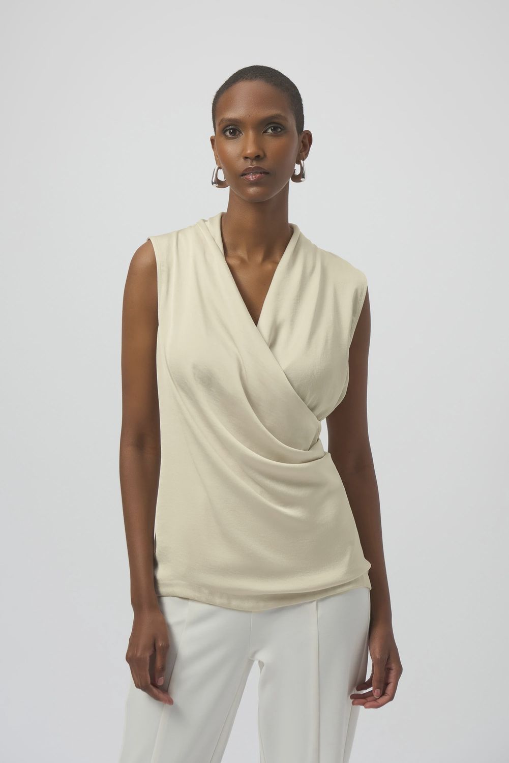 Joseph Ribkoff Satin &amp; Silky Knit Sleeveless Wrap Top- Birch