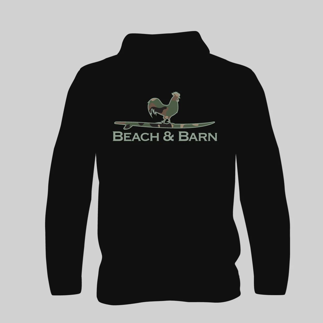 Beach and Barn Camo Surfing Rooster Hooded Tee- Black