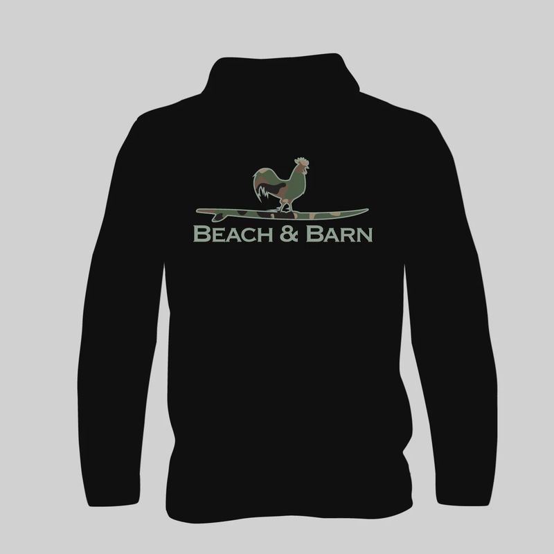 Beach and Barn Camo Surfing Rooster Hooded Tee- Black