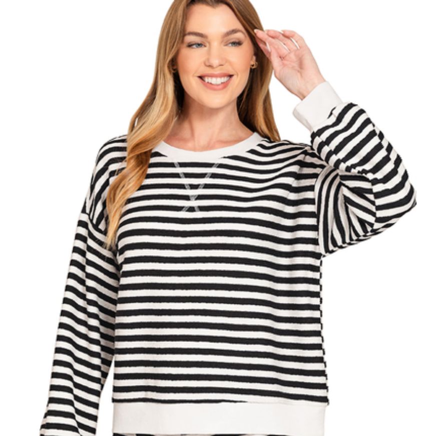 Zenana Black and White Striped Top