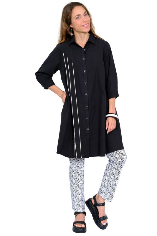 Lior Cherry 3/4 Sleeve Button Down Dress- Black