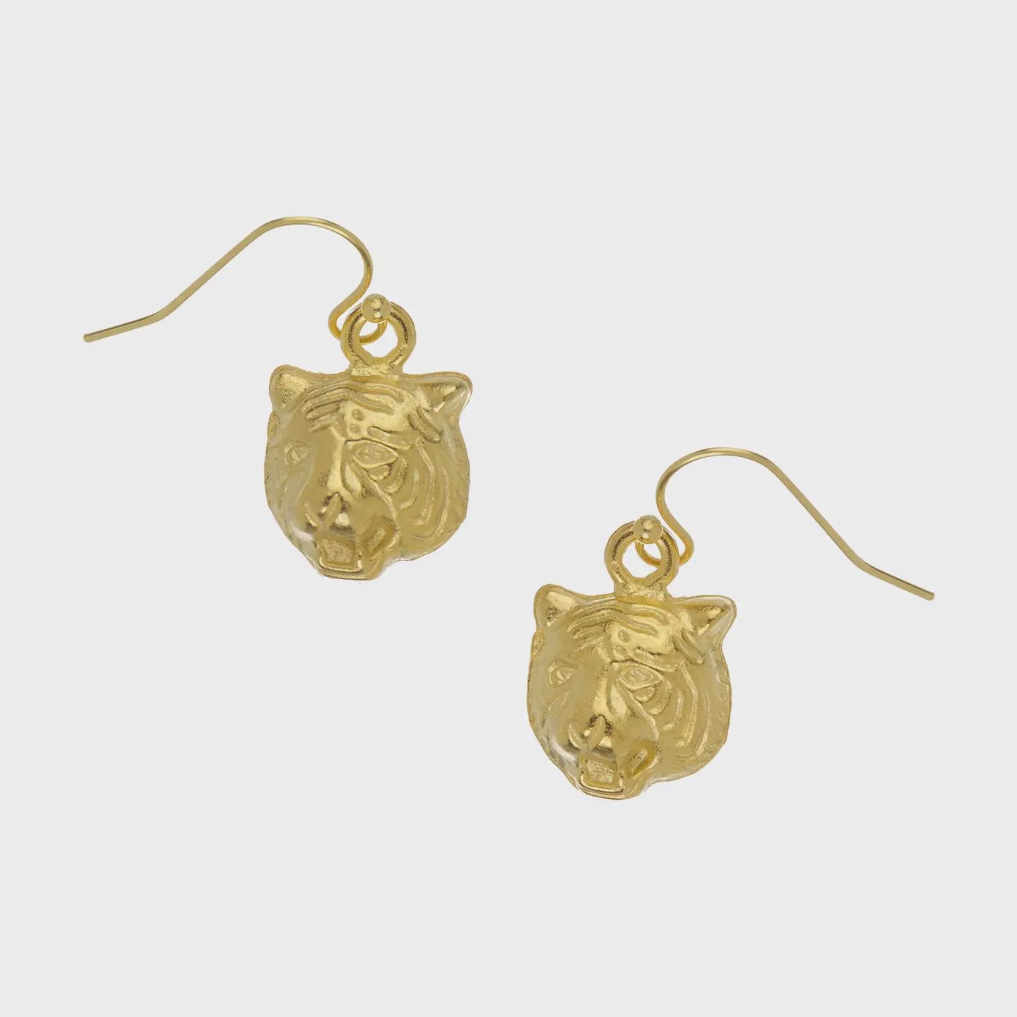 Susan Shaw Mini Tiger Head On Wire Earrings