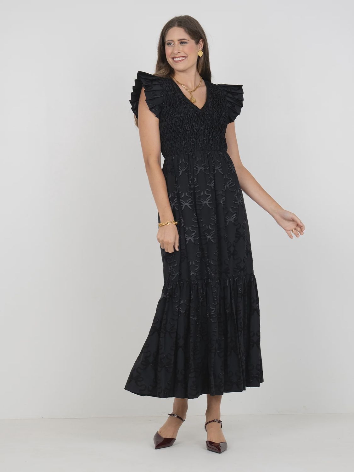 Emily McCarthy Grace Maxi Dress- Black Bow Lattice