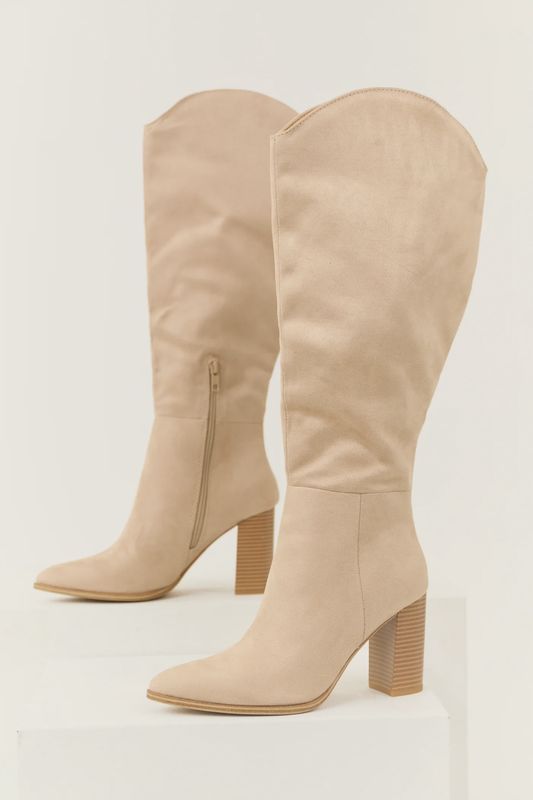 Soda Shoes Faux Suede Block Heel Boots- Clay