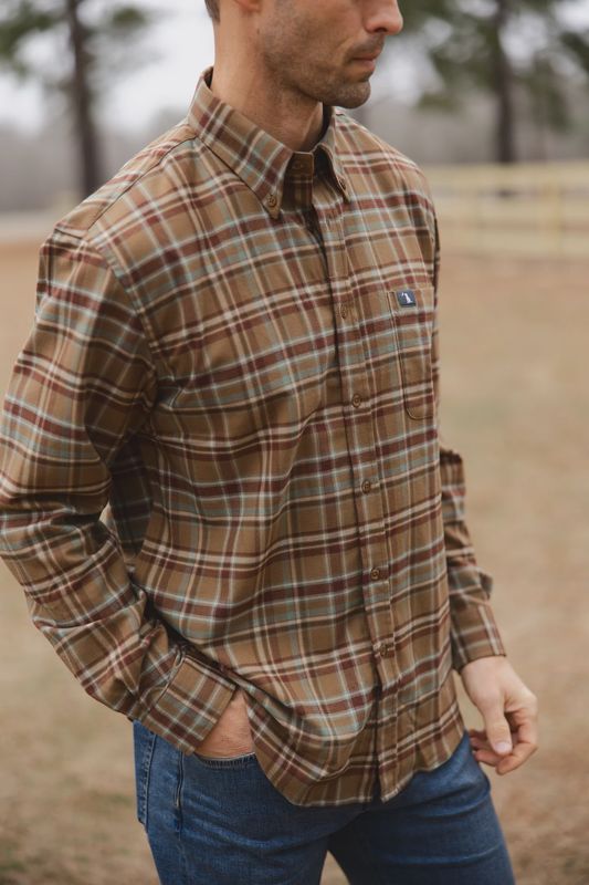 Local Boy Outfitters Zeigler Stretch Flannel- Rust/Red/Green