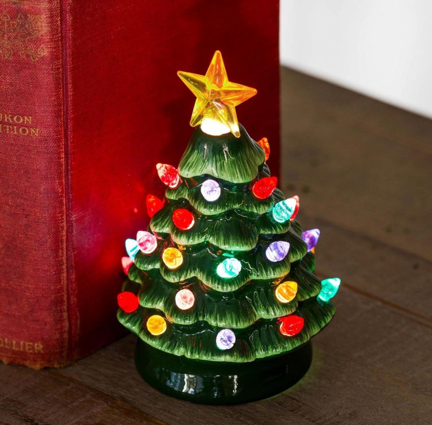 Evergreen 5&quot; Joyful Traditions LED Table Decor Ceramic Mini Tree Color Changing