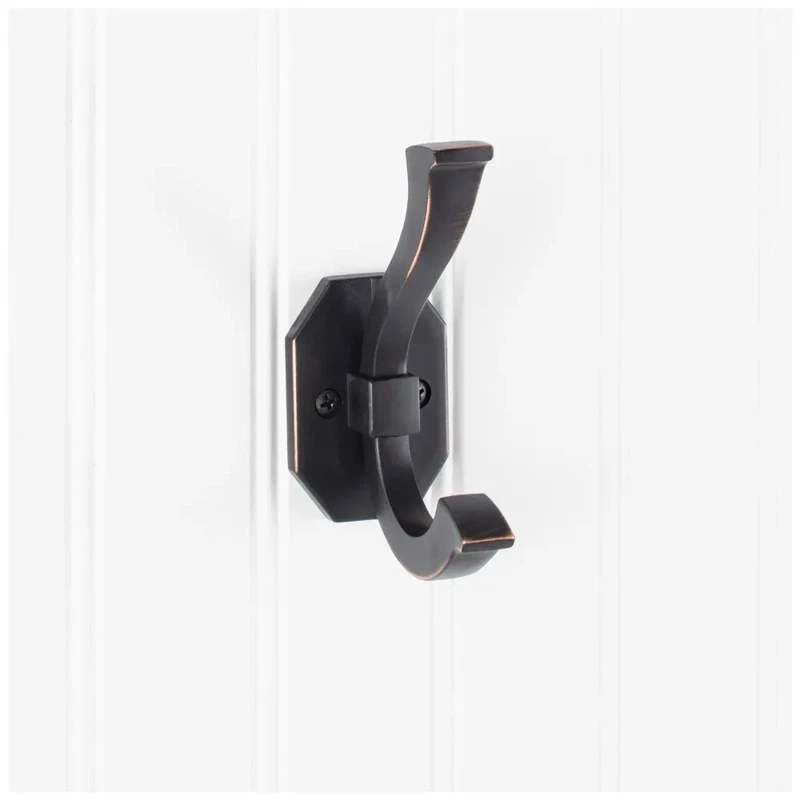 HARDWARE RESOURCES - 4-5/16" Double zinc wall mount decorative coat and hat hook. Includes two 1-1/8" screws. Weight rated up to 35 lbs. Finish: Brushed Oil Rubbed Bronze. YD45-431DBAC