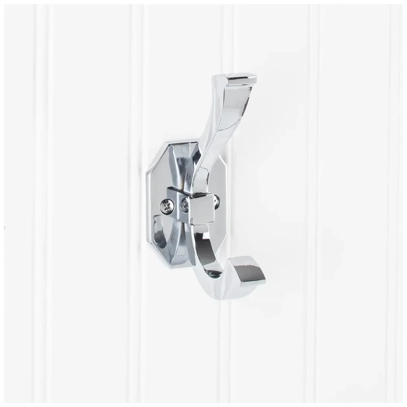 HARDWARE RESOURCES - 4-5/16" Double zinc wall mount decorative coat and hat hook. Includes two 1-1/8" screws. Weight rated up to 35 lbs. Finish: Polished Chrome. YD45-431PC