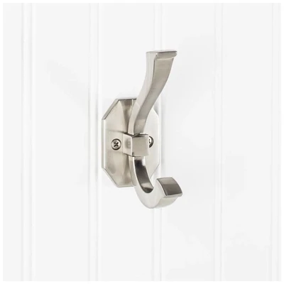 HARDWARE RESOURCES - 4-5/16&quot; Double zinc wall mount decorative coat and hat hook Includes two 1-1/8&quot; screws Weight rated up to 35 lbs Satin Nickel YD45-431SN