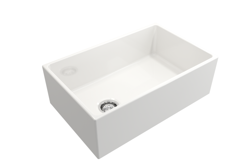 BOCCHI - Contempo Apron Front Fireclay 30 in. Single Bowl Kitchen Sink with Protective Bottom Grid and Strainer in White 1346-001-0120