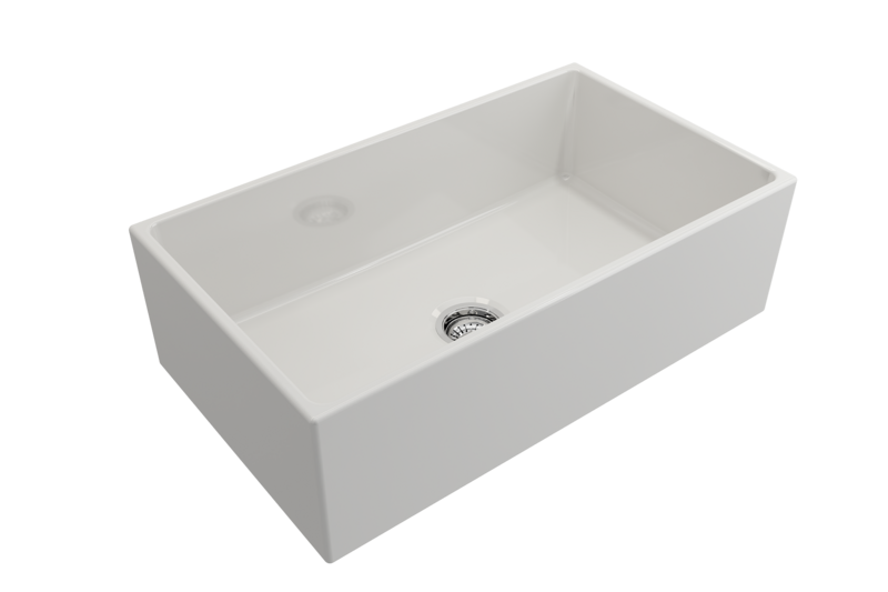 BOCCHI - Contempo Apron Front Fireclay 33 in. Single Bowl Kitchen Sink with Protective Bottom Grid and Strainer in White 1352-001-0120