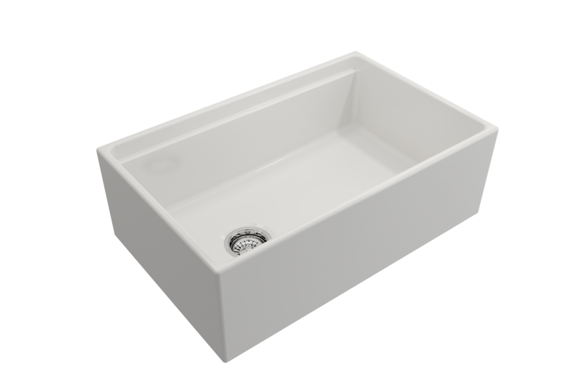 BOCCHI - Contempo Step-Rim Apron Front Fireclay 30 in. Single Bowl Kitchen Sink with Integrated Work Station &amp; Accessories in White 1344-001-0120