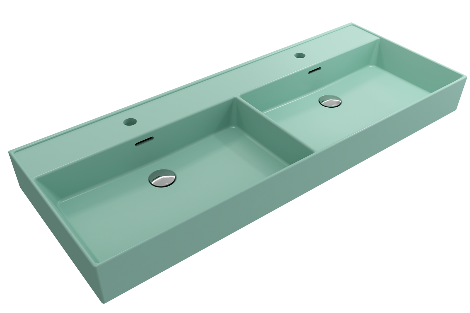BOCCHI - Milano Wall-Mounted Sink Fireclay  47.75 in. Double Bowl for Two 1-Hole Faucets with Overflows in Matte Mint Green 1393-033-0132