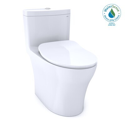 TOTO - Aquia® IV One-Piece Elongated Dual Flush 1.28 and 0.9 GPF Universal Height, WASHLET®+ Ready Toilet with CEFIONTECT®, Cotton White MS646234CEMFGN#01