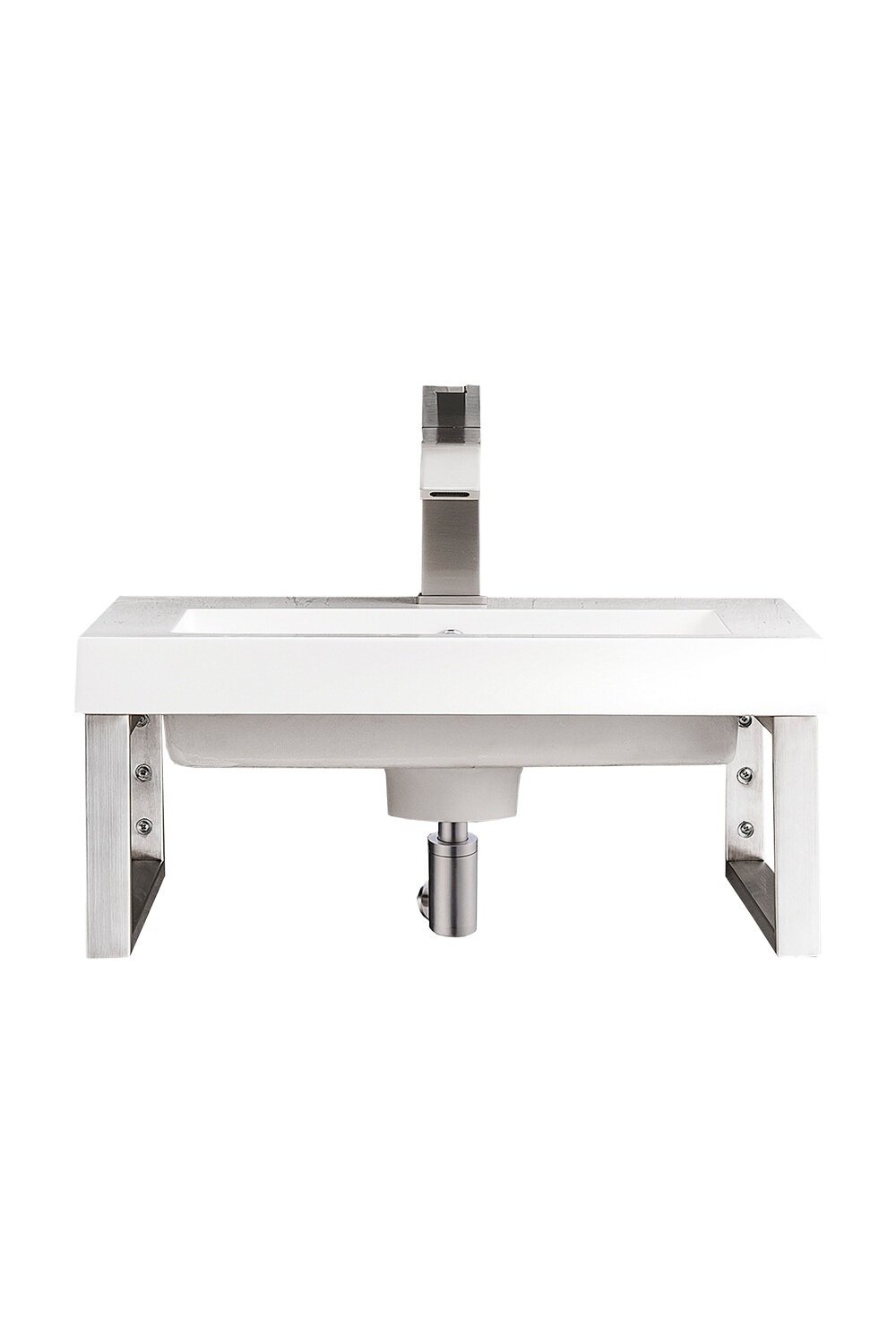 JAMES MARTIN - Two Boston 15.25&quot; Wall Brackets, Brushed Nickel w/ 20&quot; White Glossy Composite Stone Top 055BK16BNK20WG2