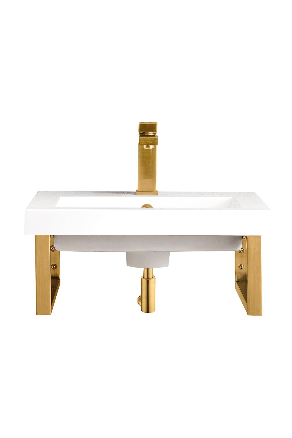 JAMES MARTIN - Two Boston 15.25&quot; Wall Brackets, Radiant Gold w/ 20&quot; White Glossy Composite Stone Top 055BK16RGD20WG2