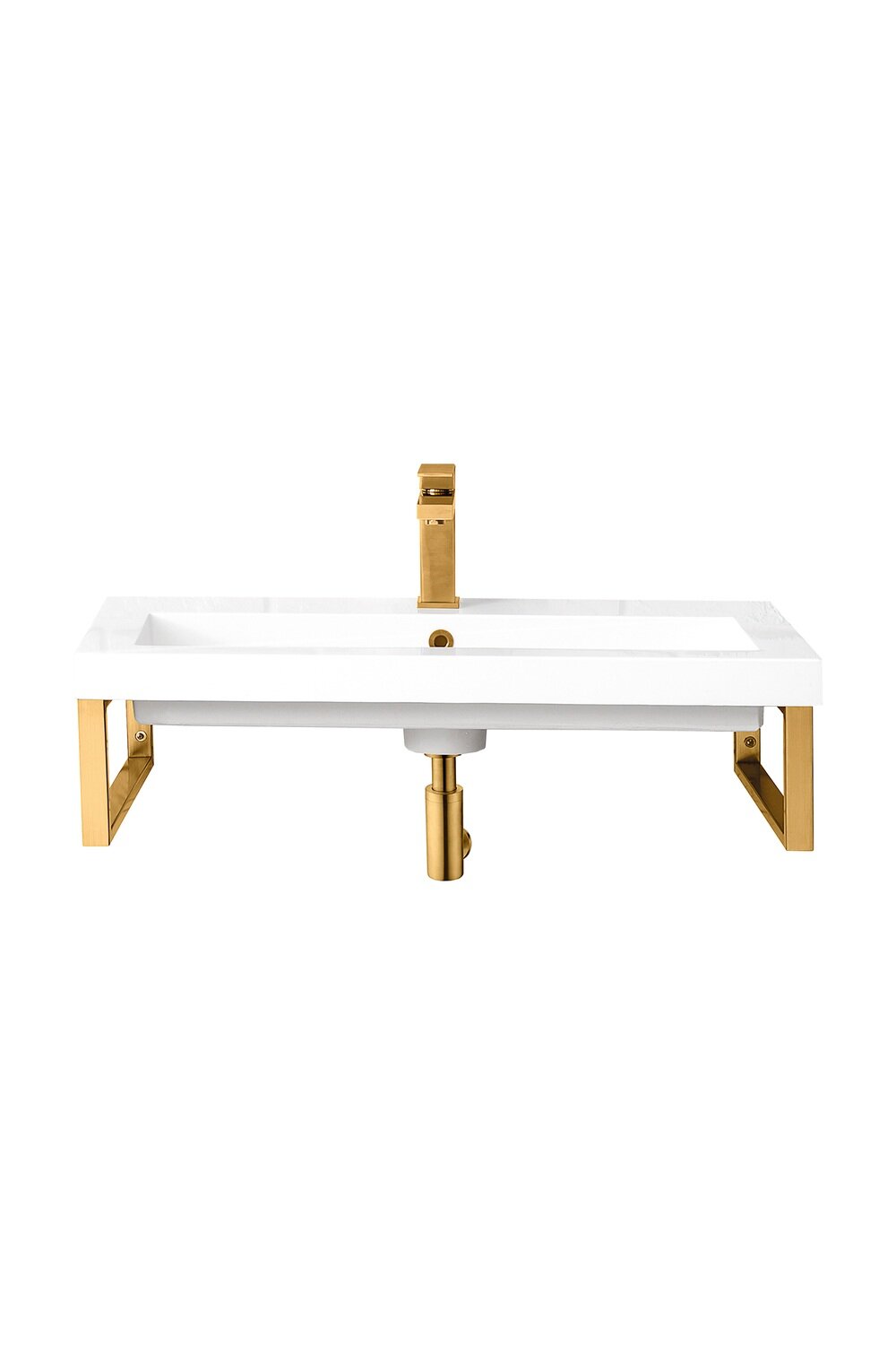 JAMES MARTIN - Two Boston 15.25&quot; Wall Brackets, Radiant Gold w/ 31.5&quot; White Glossy Composite Stone Top 055BK16RGD31.5WG2