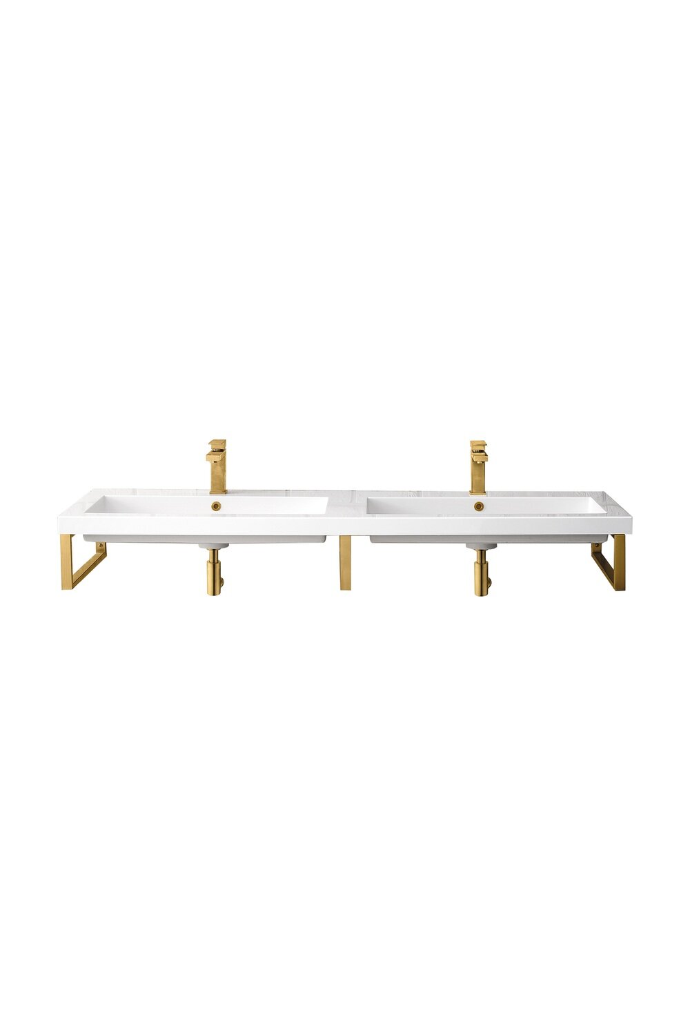 JAMES MARTIN - Three Boston 18&quot; Wall Brackets, Radiant Gold w/ 63&quot; White Glossy Composite Stone Top 055BK18RGD63WG2