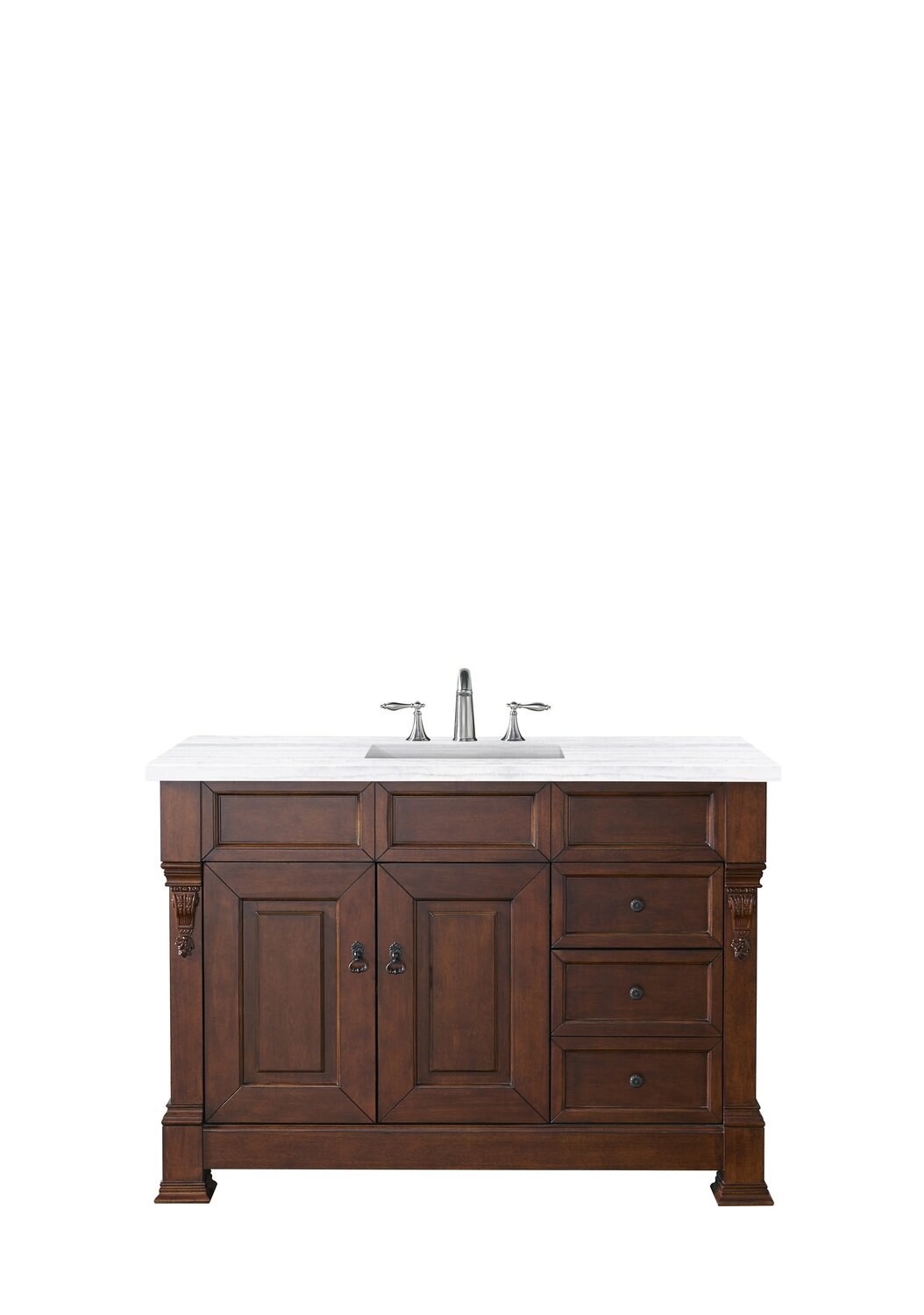 JAMES MARTIN - Brookfield 48&quot; Single Vanity, Warm Cherry w/ 3 CM Arctic Fall Solid Surface Top 147-114-5286-3AF