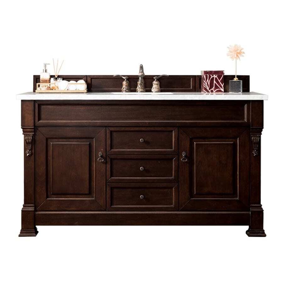 JAMES MARTIN - Brookfield 60&quot; Single Vanity, Burnished Mahogany w/ 3 CM Arctic Fall Solid Surface Top 147-114-5361-3AF