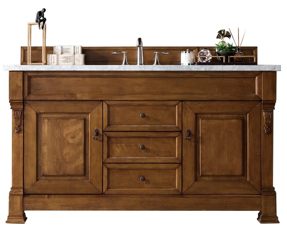 JAMES MARTIN - Brookfield 60&quot; Single Vanity, Country Oak w/ 3 CM Arctic Fall Solid Surface Top 147-114-5371-3AF