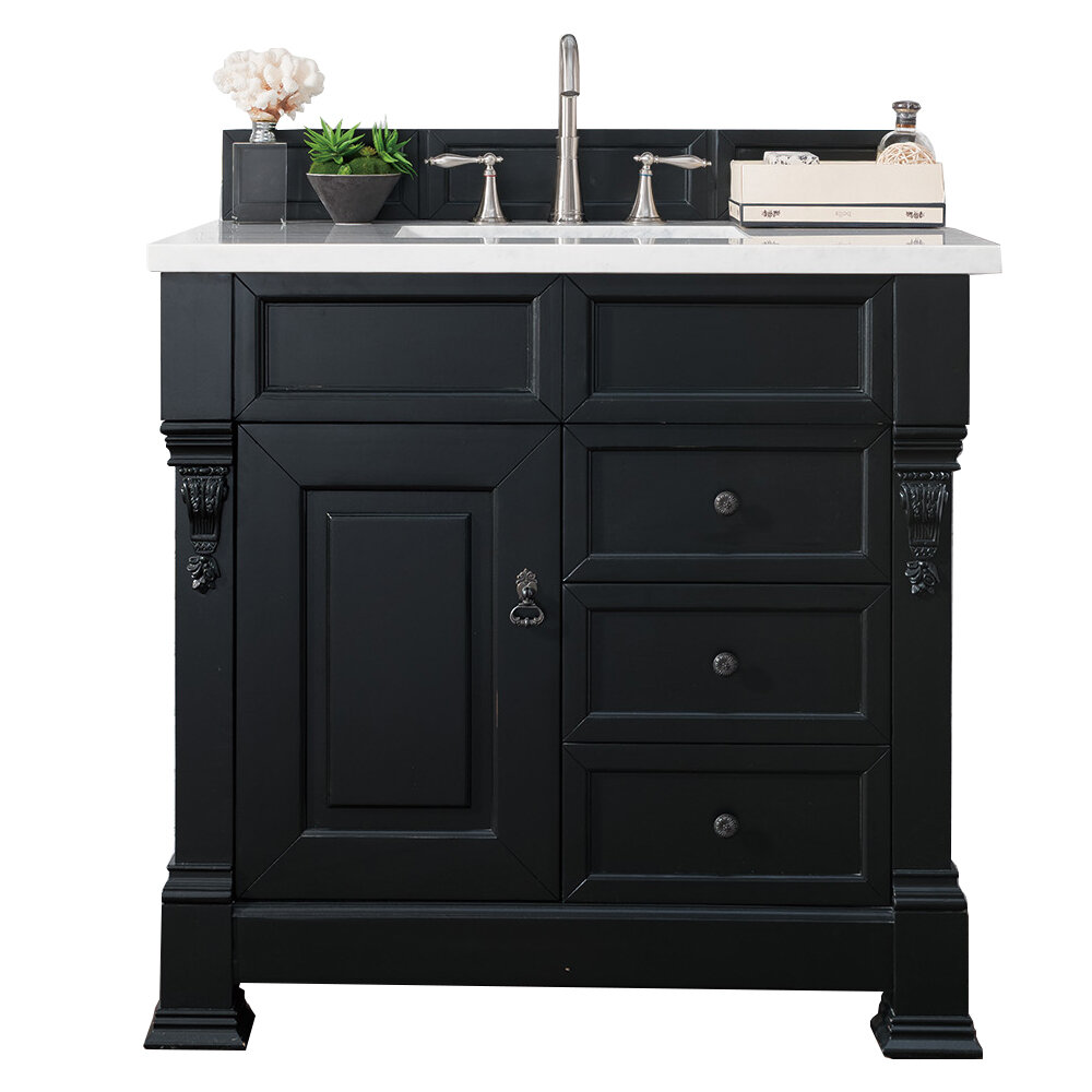 JAMES MARTIN - Brookfield 36&quot; Single Vanity, Antique Black w/ 3 CM Arctic Fall Solid Surface Top 147-114-5536-3AF
