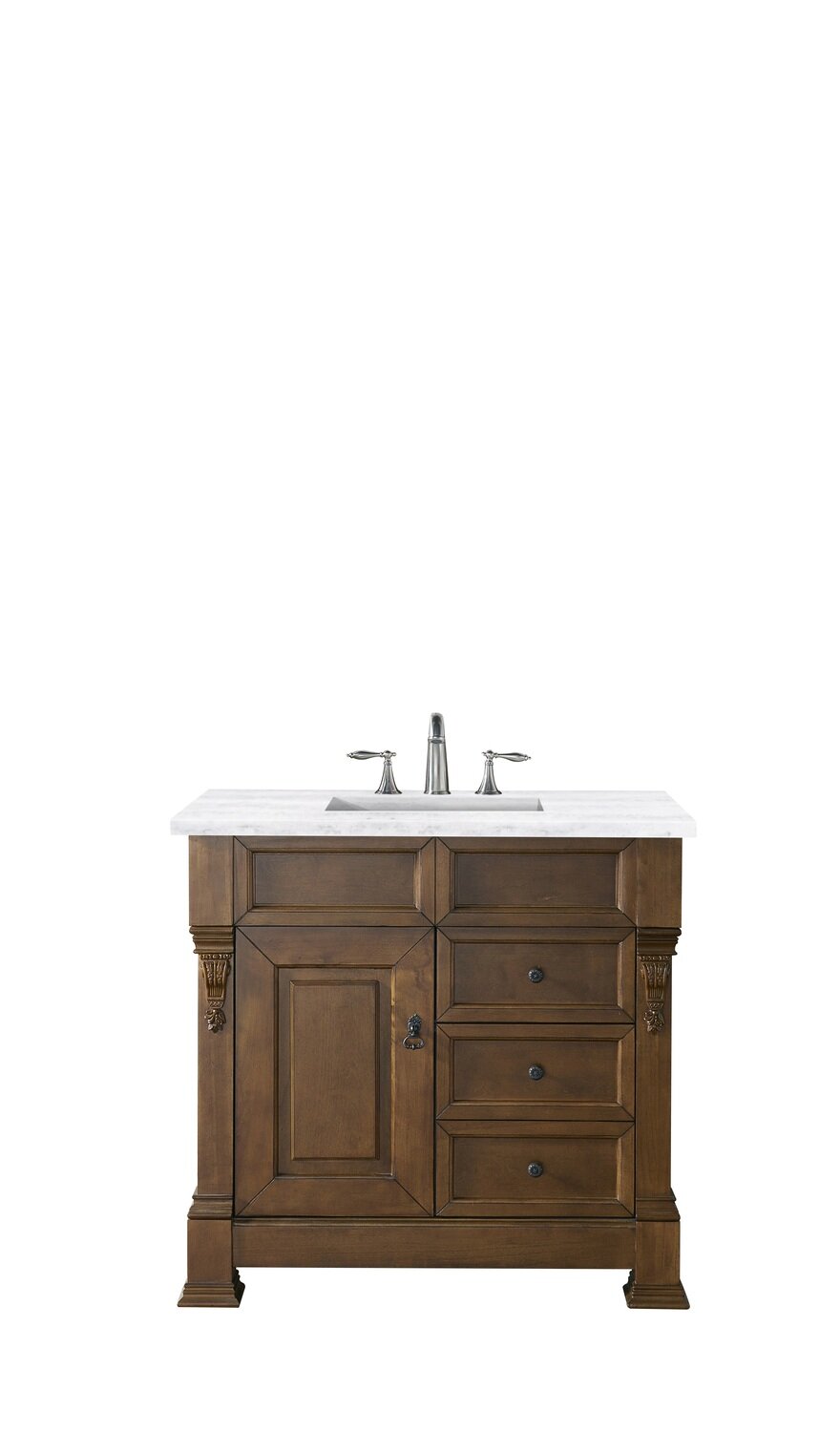 JAMES MARTIN - Brookfield 36&quot; Single Vanity, Country Oak w/ 3 CM Arctic Fall Solid Surface Top 147-114-5576-3AF