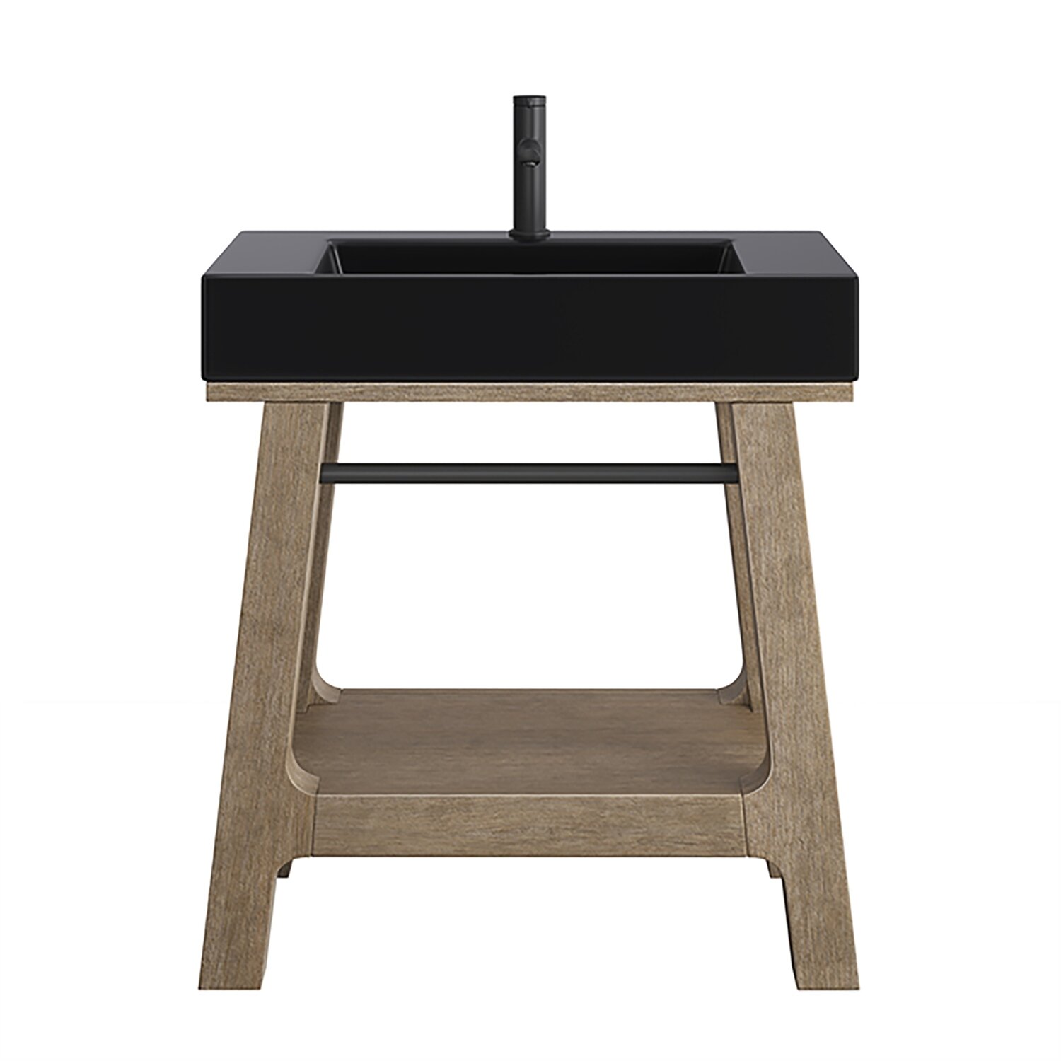 JAMES MARTIN - Auburn 31.5&quot; Single Sink Console, Weathered Timber w/ Black Matte Mineral Composite Stone Top 165-V31.5-WTB-BM