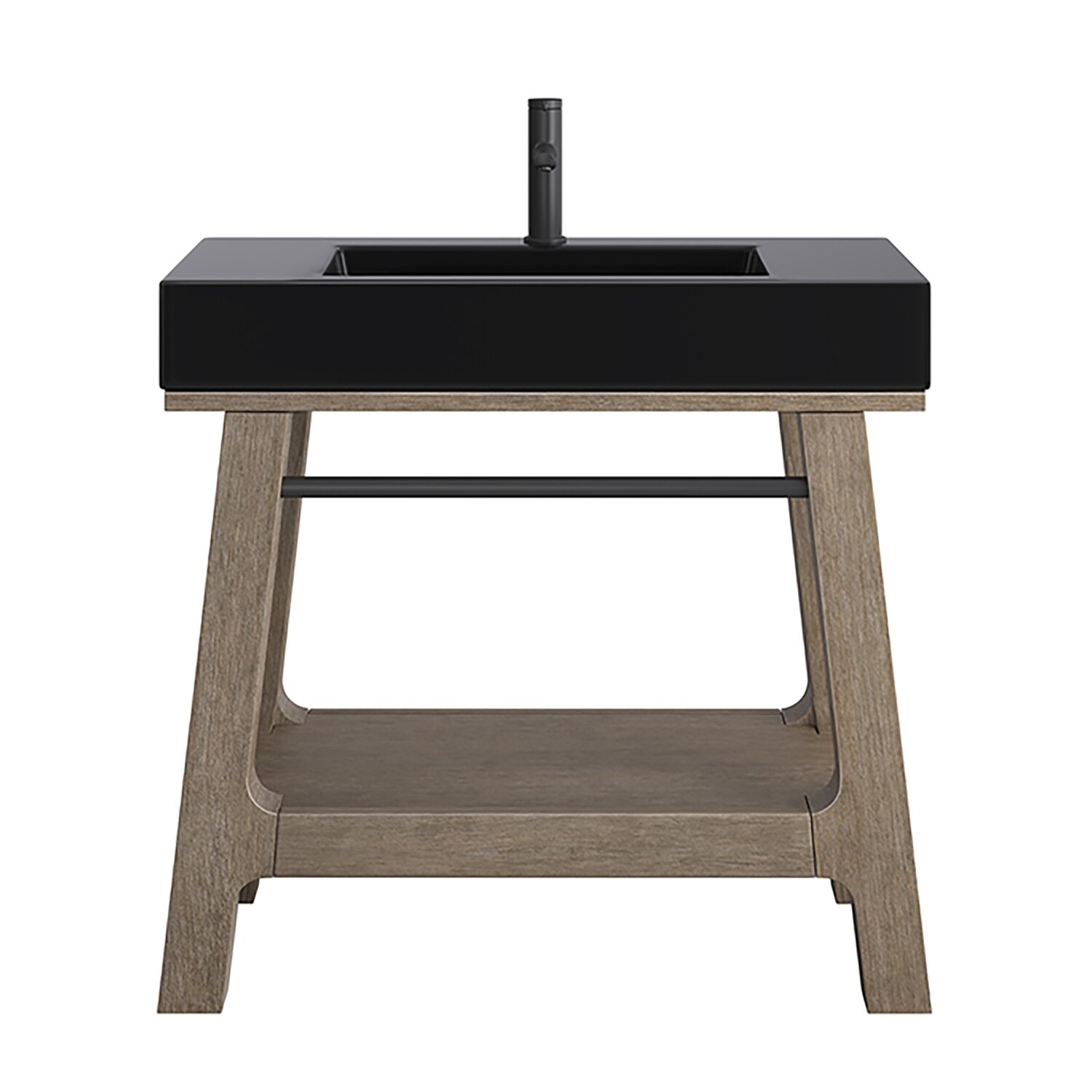 JAMES MARTIN - Auburn 36&quot; Single Sink Console, Weathered Timber w/ Black Matte Mineral Composite Stone Top 165-V36-WTB-BM