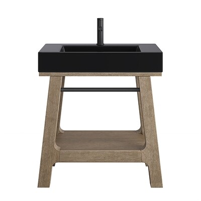 JAMES MARTIN - Auburn 31.5" Single Sink Console, Weathered Timber w/ Black Matte Mineral Composite Stone Top 165-V31.5-WTB-BM