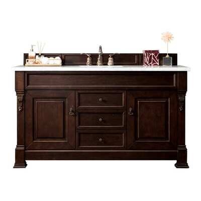 JAMES MARTIN - Brookfield 60" Single Vanity, Burnished Mahogany w/ 3 CM Arctic Fall Solid Surface Top 147-114-5361-3AF