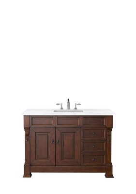 JAMES MARTIN - Brookfield 48" Single Vanity, Warm Cherry w/ 3 CM Arctic Fall Solid Surface Top 147-114-5286-3AF