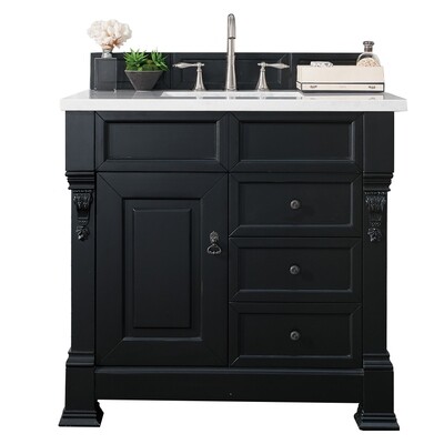 JAMES MARTIN - Brookfield 36" Single Vanity, Antique Black w/ 3 CM Arctic Fall Solid Surface Top 147-114-5536-3AF