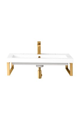JAMES MARTIN - Two Boston 15.25" Wall Brackets, Radiant Gold w/ 31.5" White Glossy Composite Stone Top 055BK16RGD31.5WG2