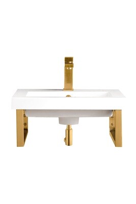 JAMES MARTIN - Two Boston 15.25" Wall Brackets, Radiant Gold w/ 20" White Glossy Composite Stone Top 055BK16RGD20WG2