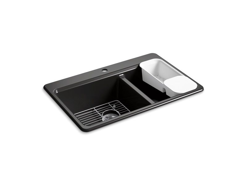 KOHLER - Riverby® Offset Top Mount Sink Black Black 8669-1A2-7