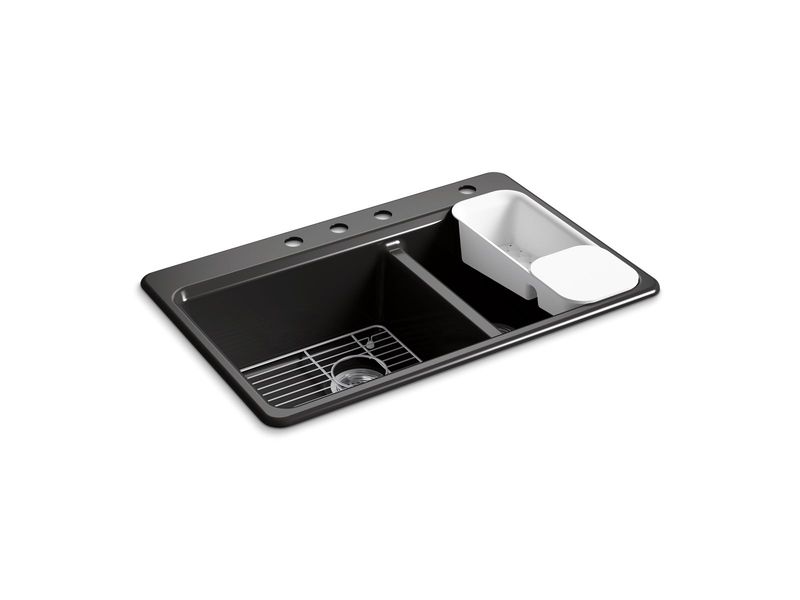 KOHLER - Riverby® Offset Top Mount Sink Black Black 8669-4A2-7